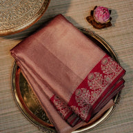 Elegant Rose Gold and Maroon Zari Saree