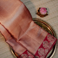 Elegant Rose Gold and Maroon Zari Saree