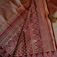 Elegant Rose Gold and Maroon Zari Saree