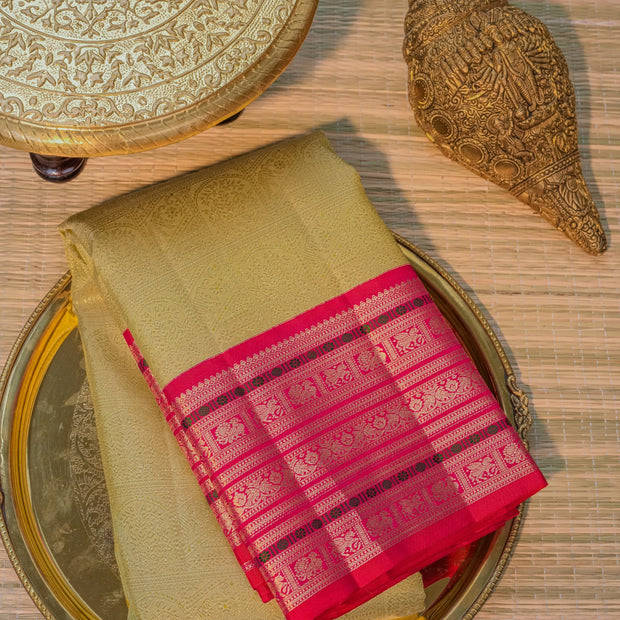 Light Olive & Pink Silk Saree