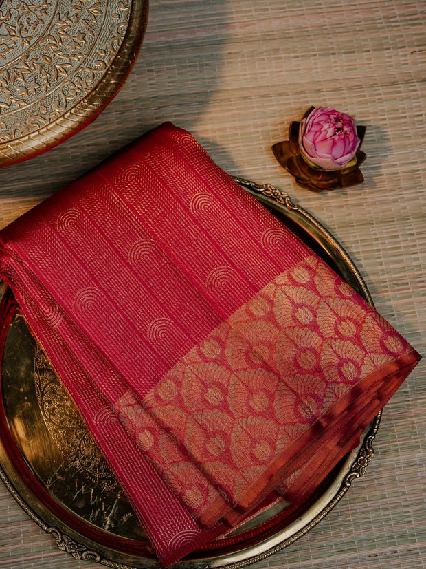 Crimson Red Gold Motif Saree | Aaranya Royale