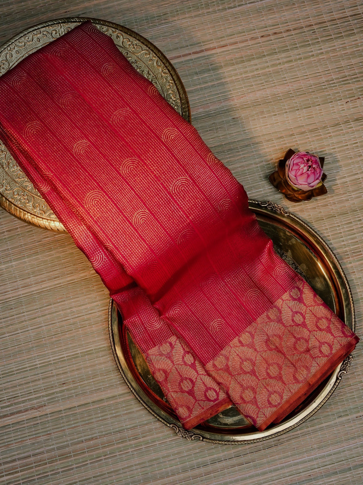 Crimson Red Gold Motif Saree | Aaranya Royale