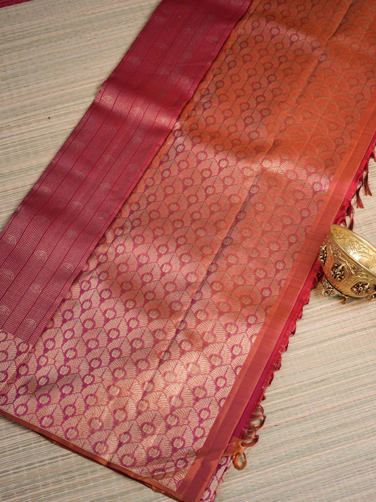 Crimson Red Gold Motif Saree | Aaranya Royale