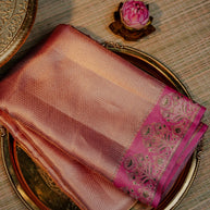 Rose Gold Saree with Pink Floral Border
