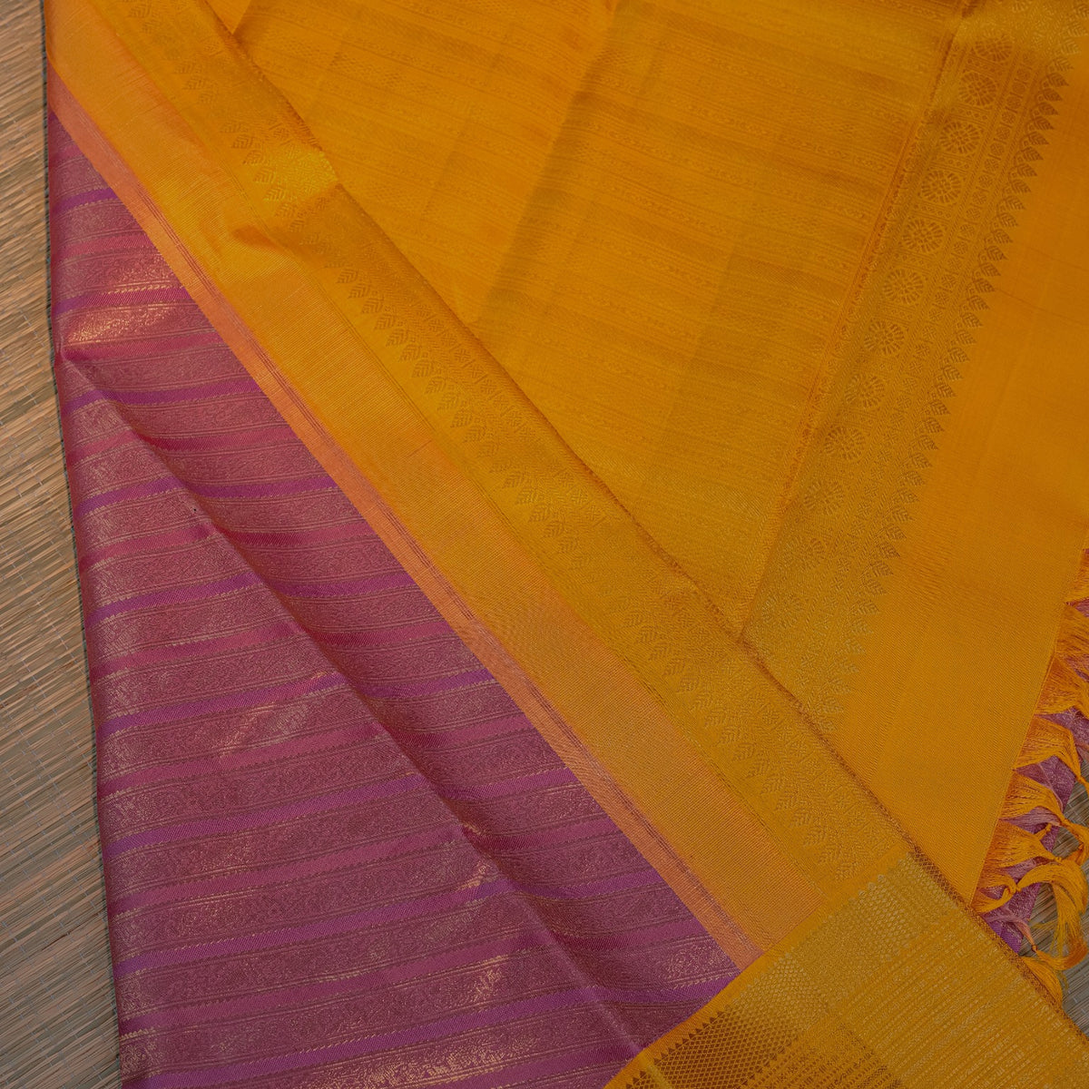 Pink & Mustard Yellow Silk Saree