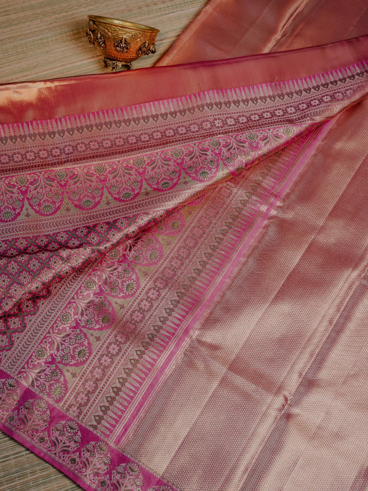 Rose Gold Saree with Pink Floral Border