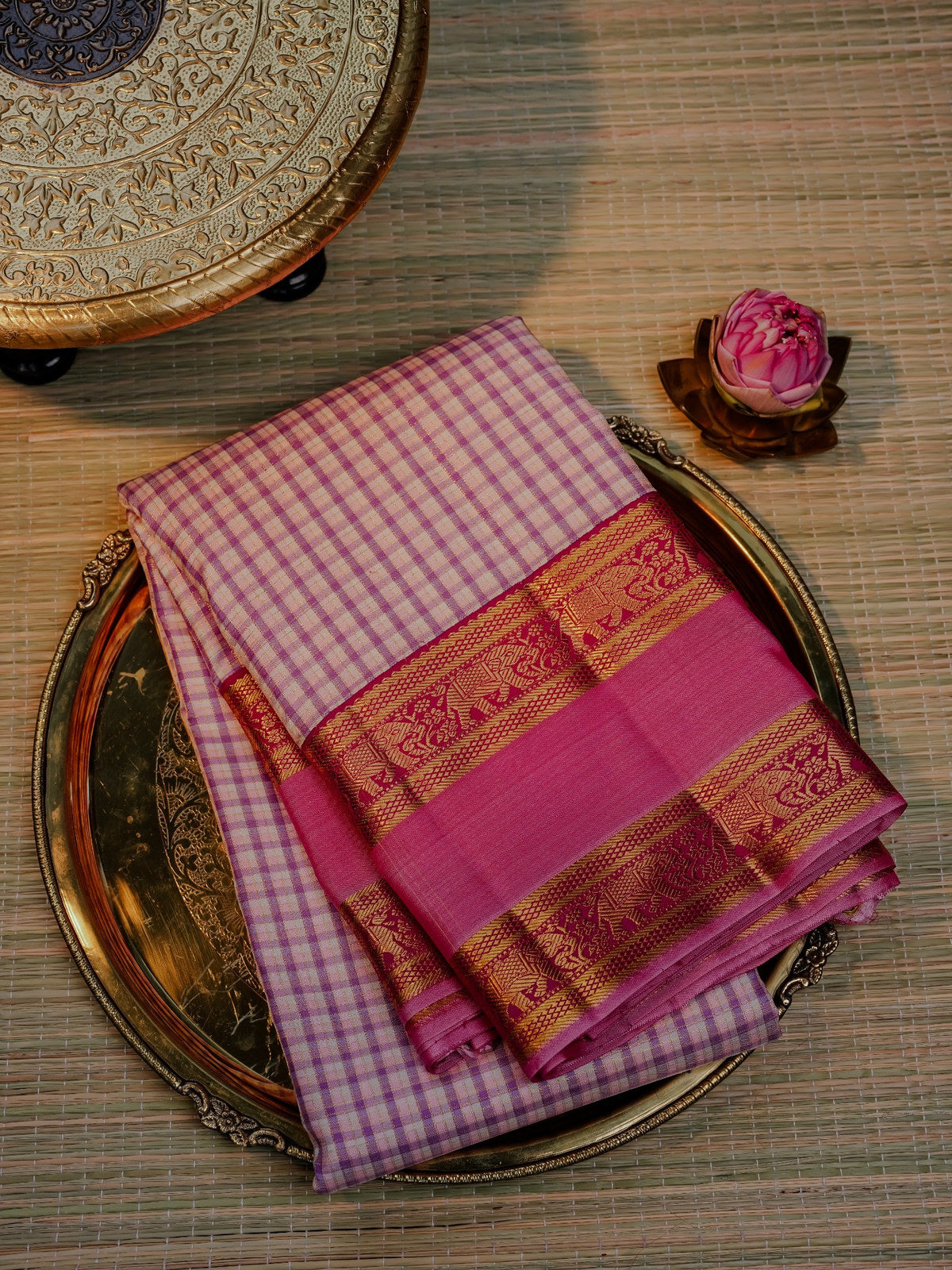 Magenta Pink Saree with Gold Traditional Border