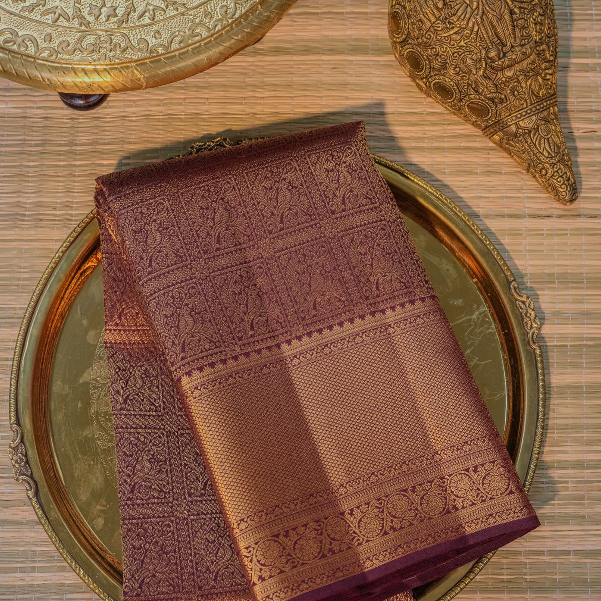Copper Brown Silk Saree with Rich Zari Border