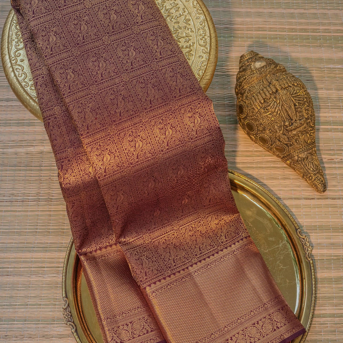 Copper Brown Silk Saree with Rich Zari Border