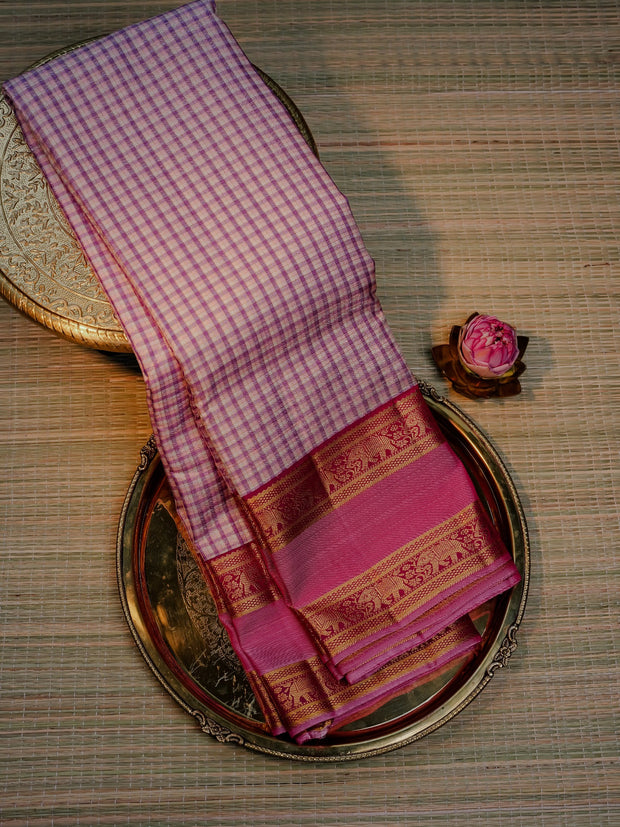 Magenta Pink Saree with Gold Traditional Border
