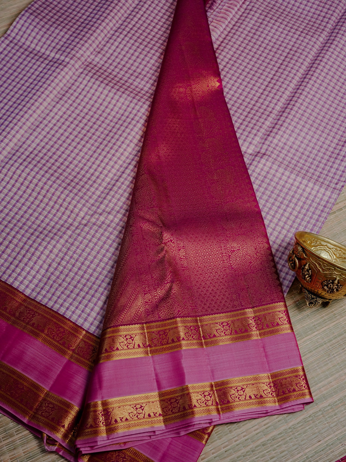 Magenta Pink Saree with Gold Traditional Border