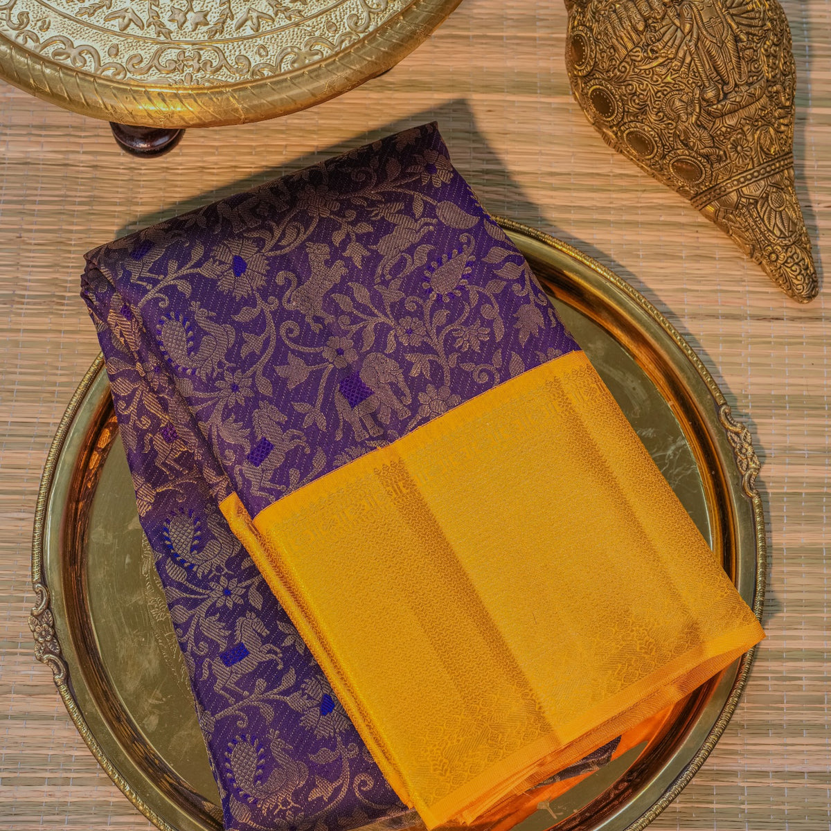 Purple & Mustard Yellow Silk Saree