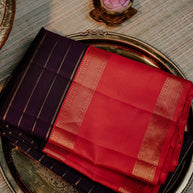 Deep navy-purple and red-orange | Contrast Saree with Gold Zari Border