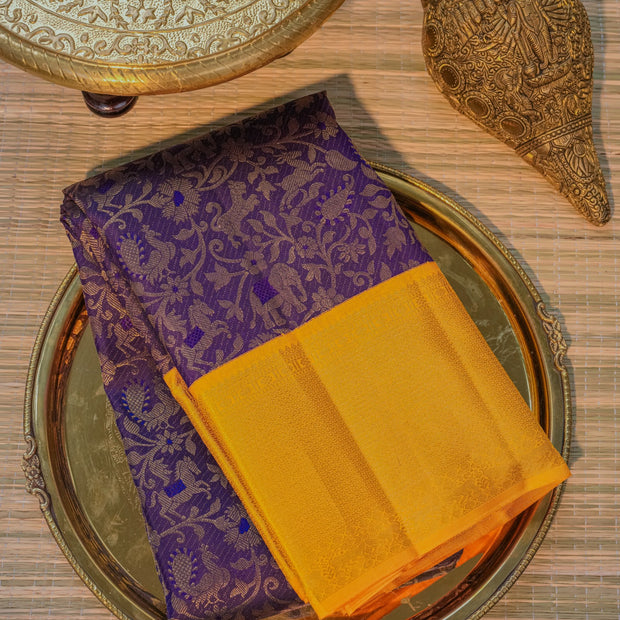 Purple & Mustard Yellow Silk Saree