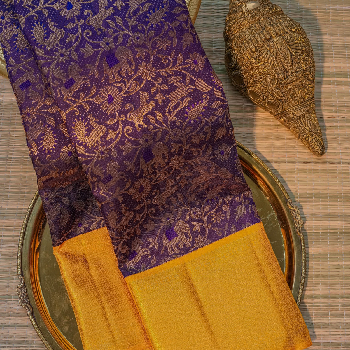 Purple & Mustard Yellow Silk Saree