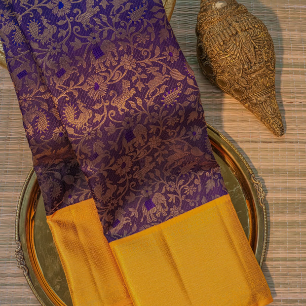 Purple & Mustard Yellow Silk Saree