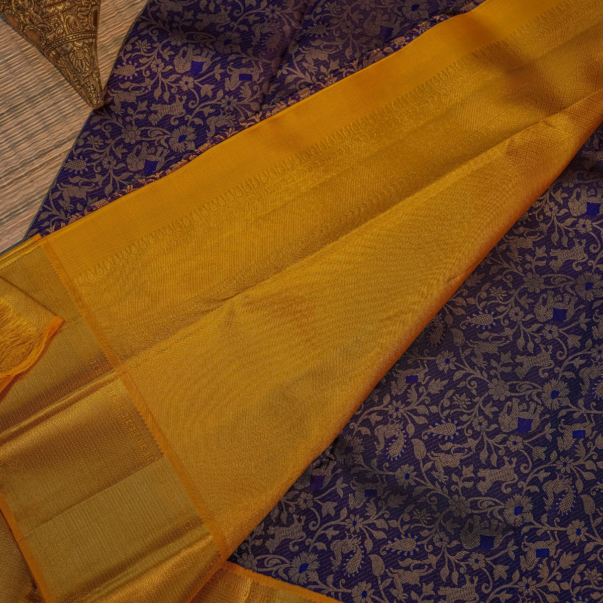 Purple & Mustard Yellow Silk Saree
