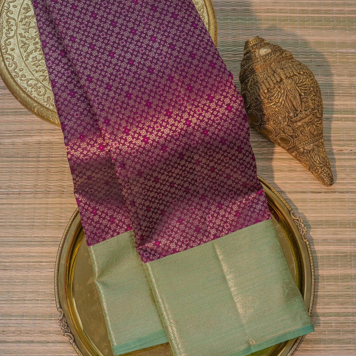 Purple & Mint Green Silk Saree