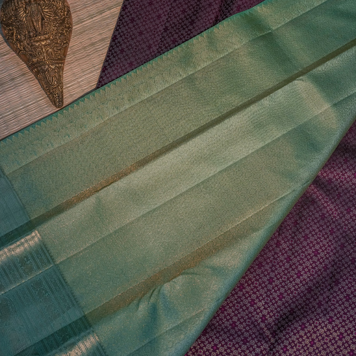 Purple & Mint Green Silk Saree