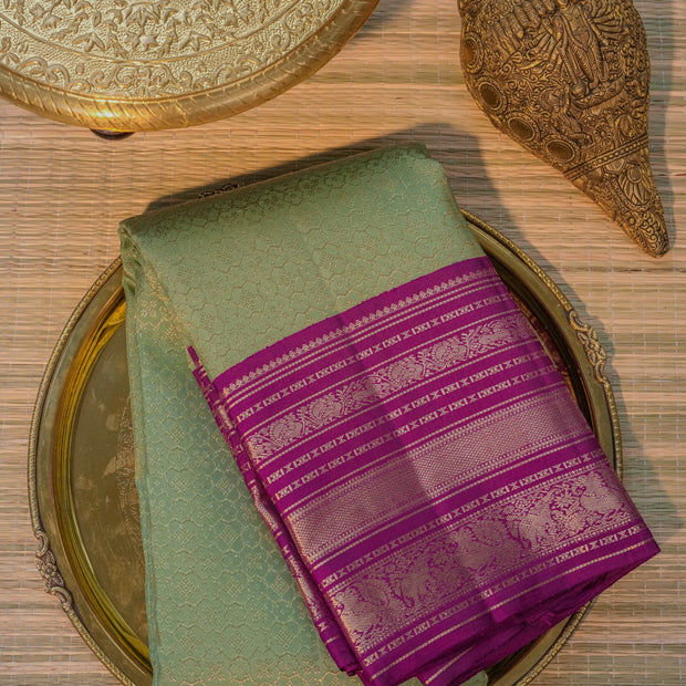 Mint Green & Purple Silk Saree