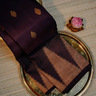 Chocolate Brown Saree with Copper-Gold Design