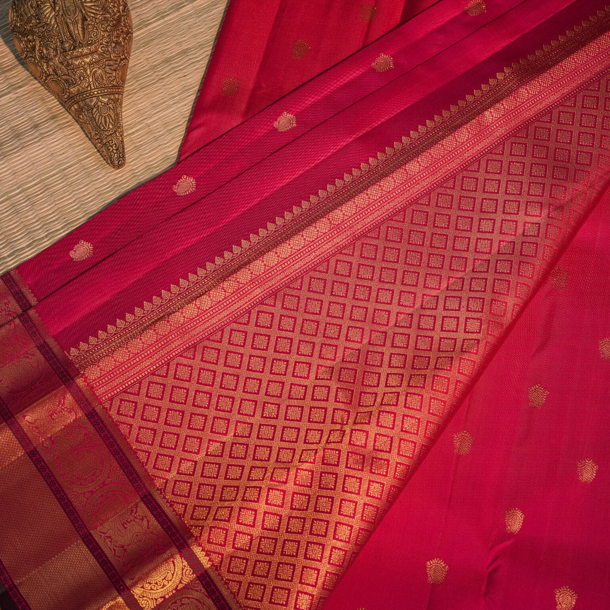 Bright Pink Silk Saree with Gold Motifs