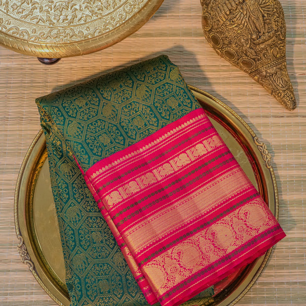 Green & Pink Silk Saree