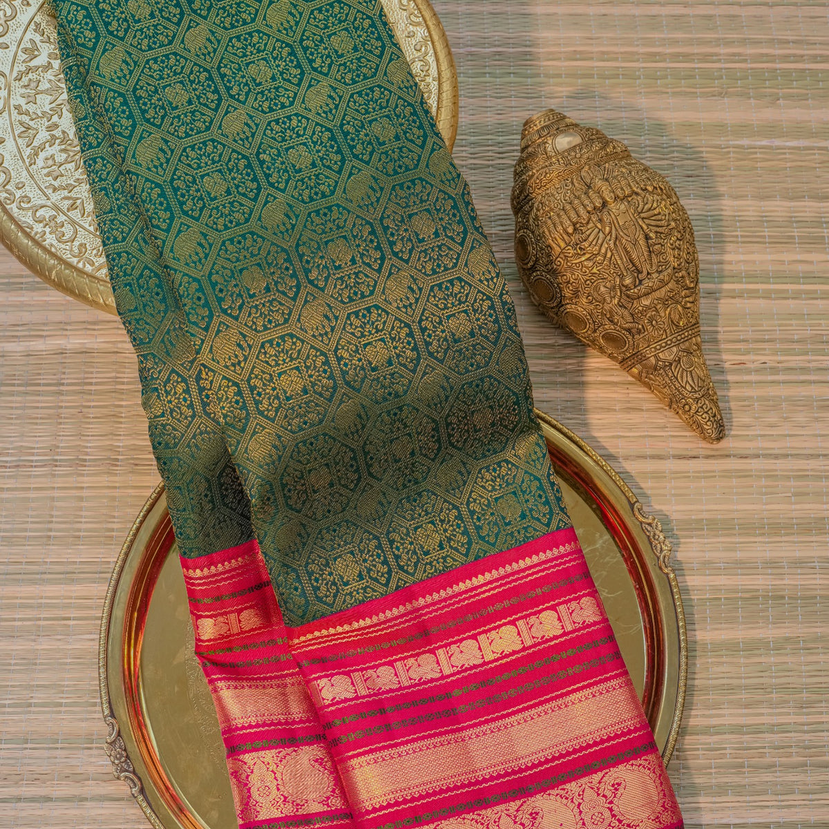 Green & Pink Silk Saree