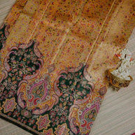 Mustard Gold Saree with Multicolour Paisley and Dark Green Border