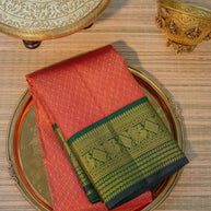 Coral Red & Green Silk Saree