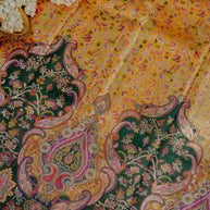 Mustard Gold Saree with Multicolour Paisley and Dark Green Border