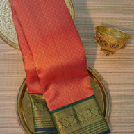 Coral Red & Green Silk Saree