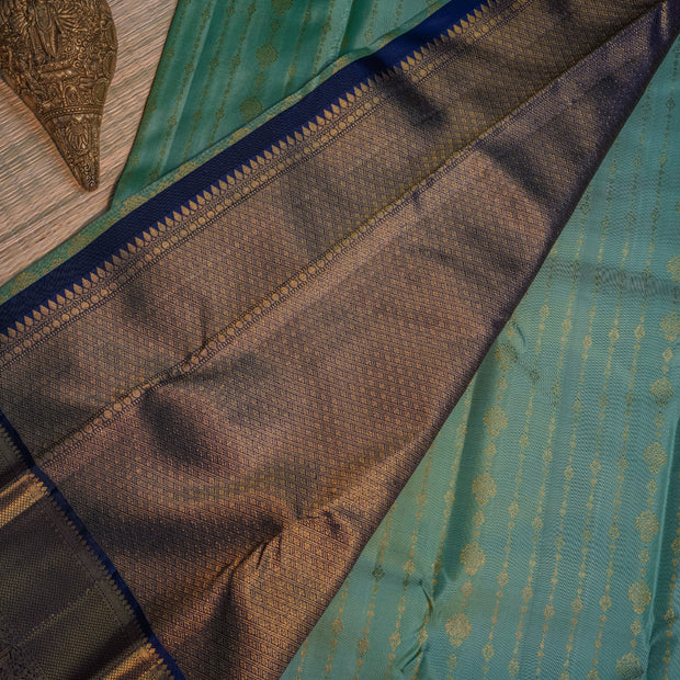 Aqua Green & Navy Blue Silk Saree