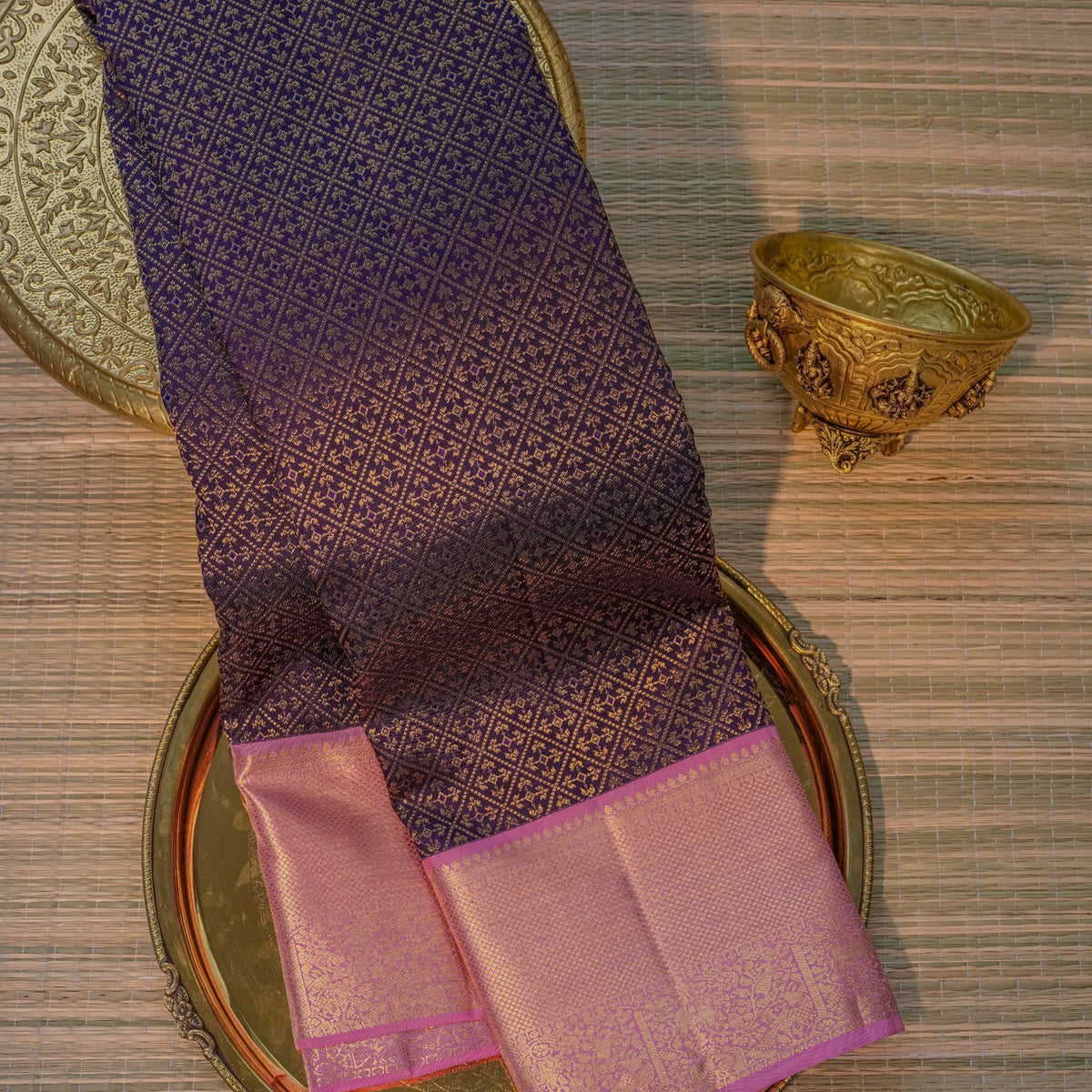 Deep Purple & Pink Silk Saree