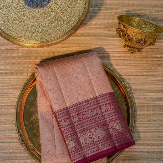 Peach & Wine Silk Saree