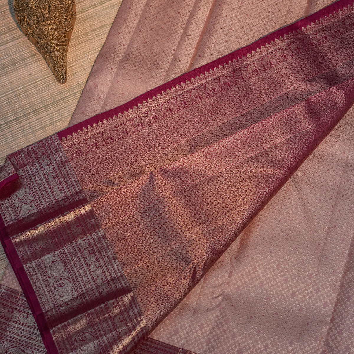 Peach & Wine Silk Saree