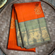 Burnt Orange & Sage Green Zari Saree