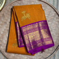 Mustard Orange & Purple Zari Silk Saree