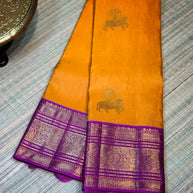 Mustard Orange & Purple Zari Silk Saree