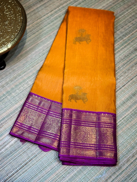 Mustard Orange & Purple Zari Silk Saree