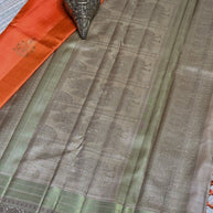 Burnt Orange & Sage Green Zari Saree