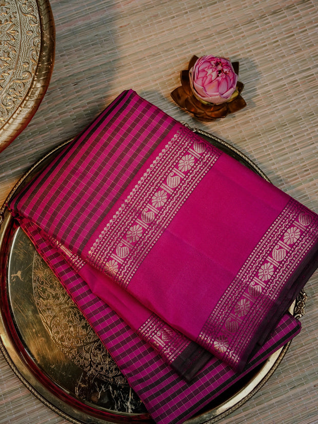 Magenta Pink Saree with Gold Border | Gulmohar