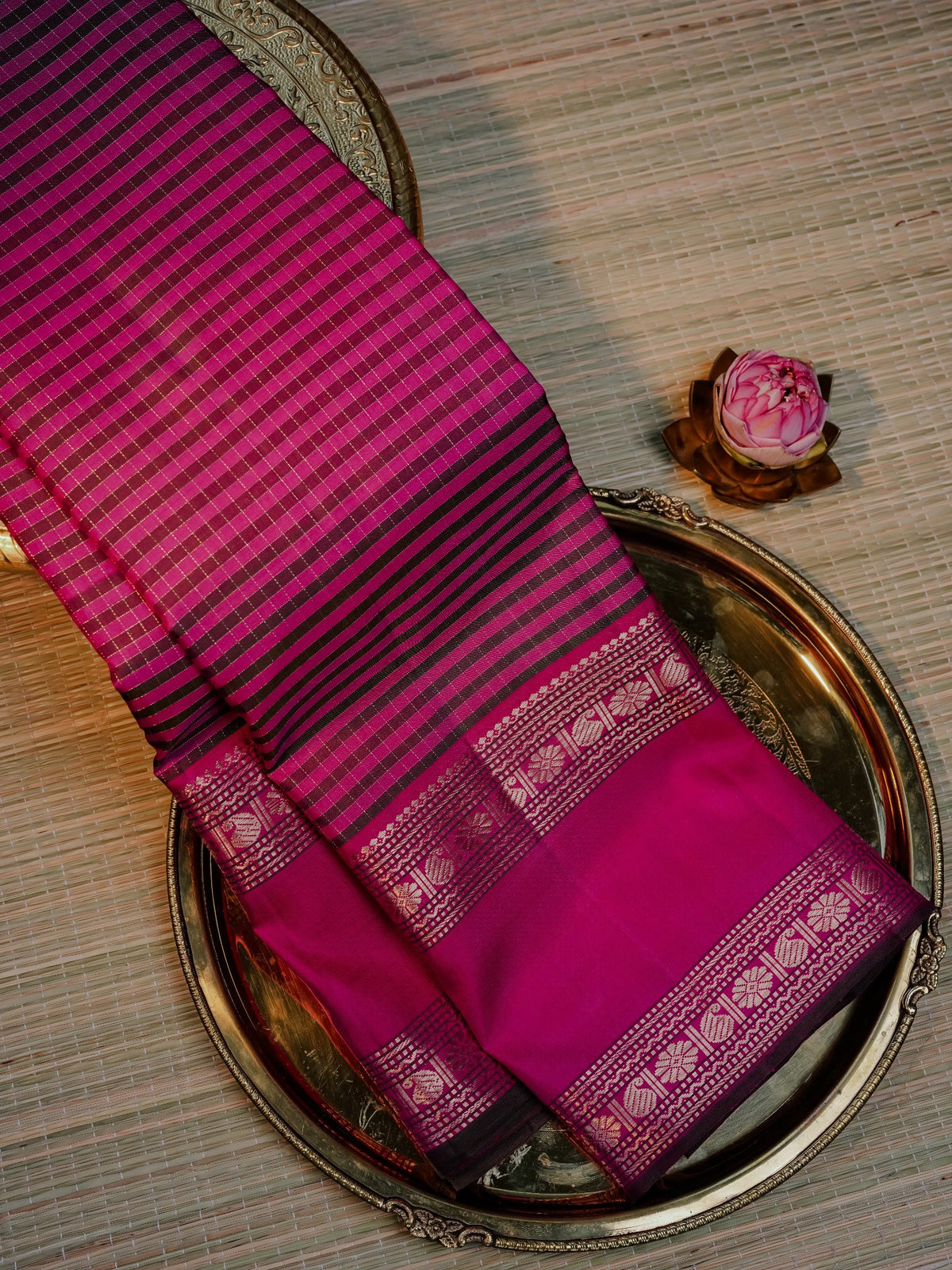 Magenta Pink Saree with Gold Border | Gulmohar