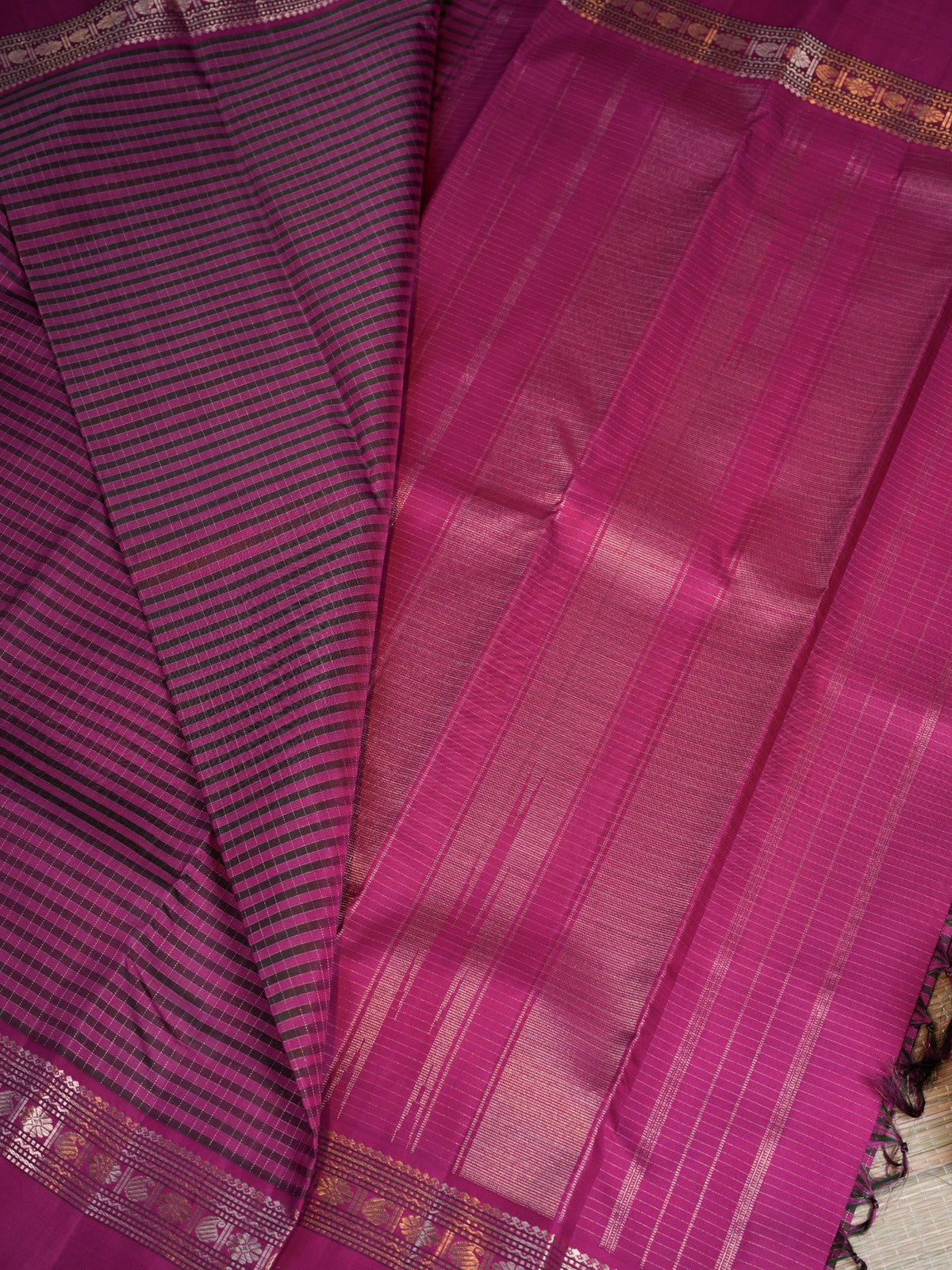 Magenta Pink Saree with Gold Border | Gulmohar